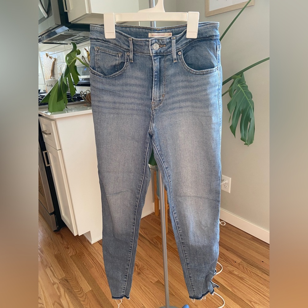 Levi's 721 High Rise Skinny Jeans 28 Bow Ankle Coquette Preppy Blue